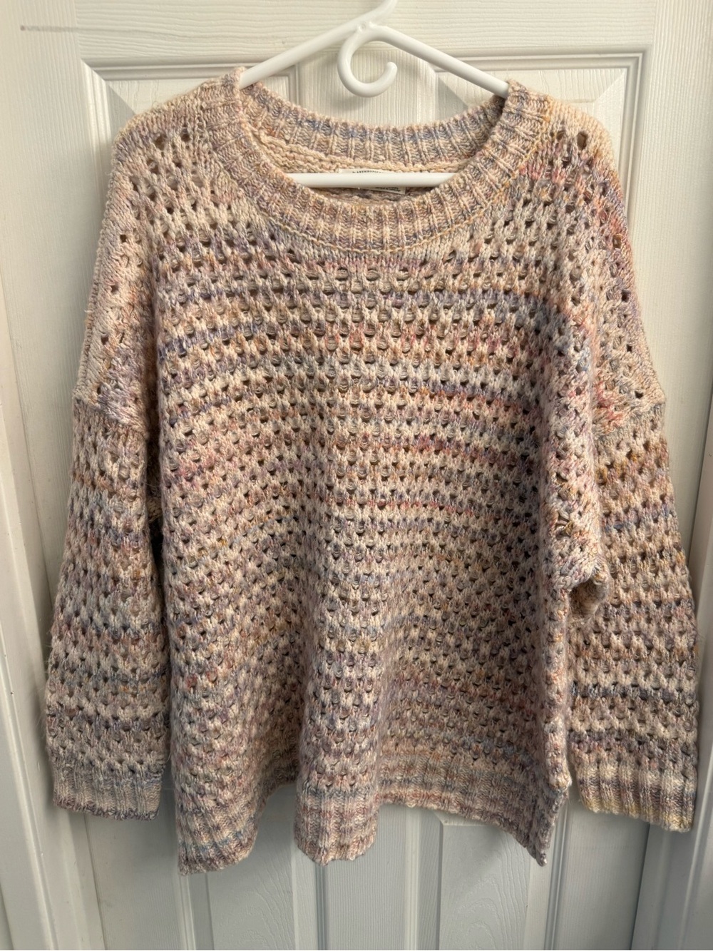 Anthropologie Pastel Multicolor Open-Knit Crewneck Sweater